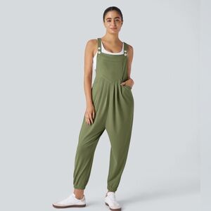 Halara Waffle Casual Joggers Olive Green Jumpsuit Overalls Med